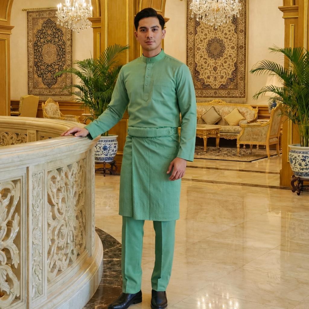 Baju Melayu Adult Pearl Skin - Top One Side Zip (Vintage Green)