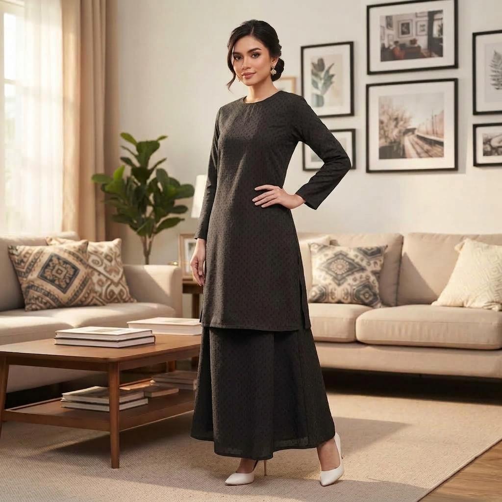 JESSIE Kurung Riau Premium Wanita Polka dots  - Elegant Traditional Muslimah - Casual Wear - Office Wear