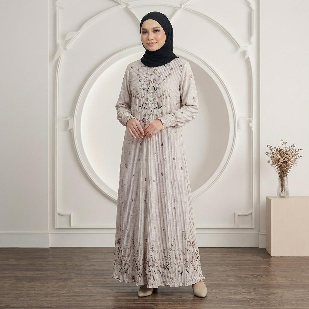 SORAYA Jubah Satin Jackquard Pleated Plus Size New Arrival Fashion Wanita Muslimah
