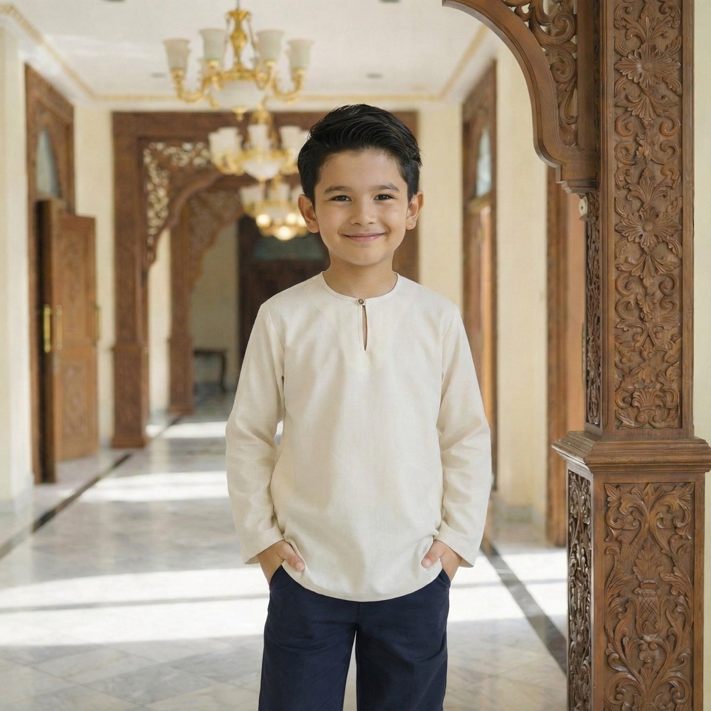 Kurta Kids Long Sleeve Osaka Cotton 2-12 Years (Cream)