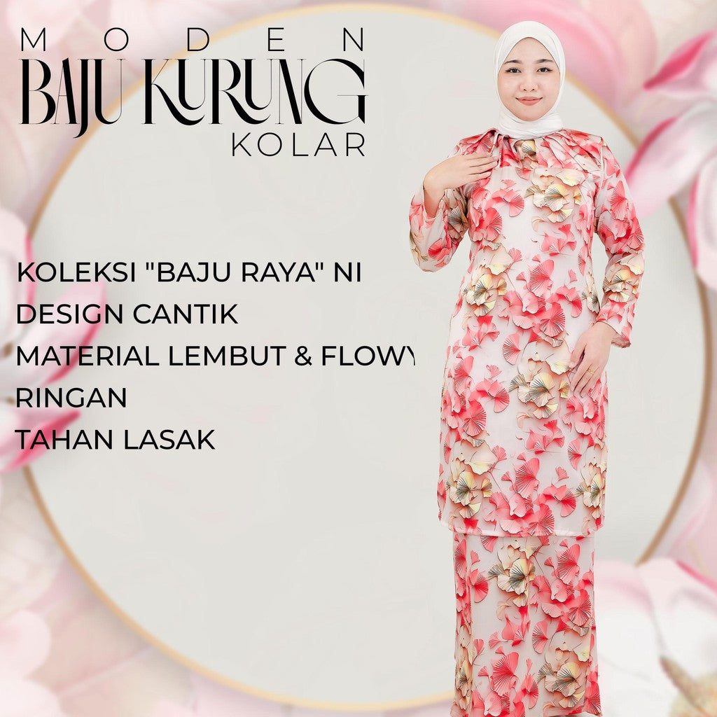 Set Baju Kurung Moden Kolar Kain Kipas Mango 20D Viral Raya 2025 Fashion Wanita Muslimah 2