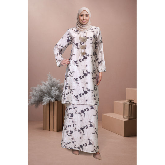 Bold Bloom Baju Kurung Camilia (CD03) Material Mango Ariani Silk Satin - Elegant Modern Floral Dress Wanita Muslimah