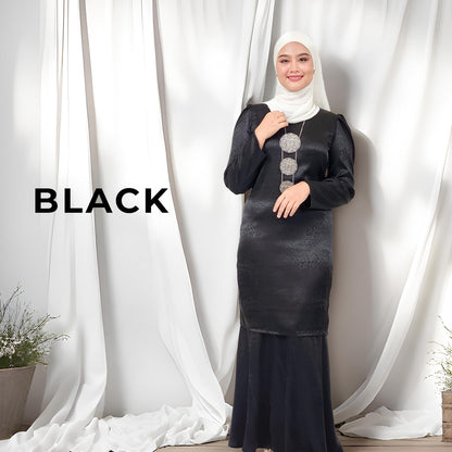 Set Baju Kurung Moden Satin Jacquard Blossom Raya 2025 Set Wanita Muslimah