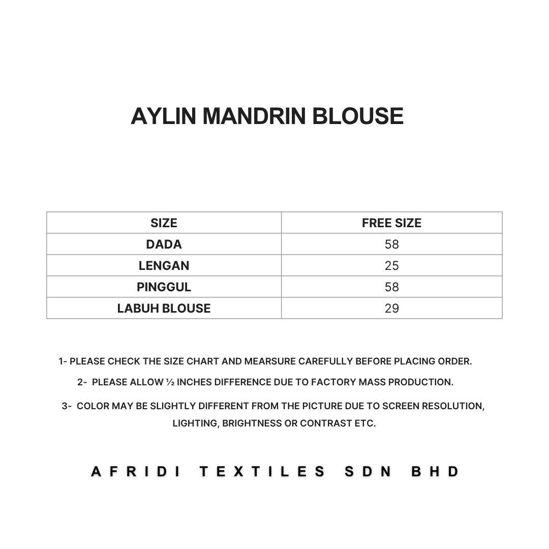 AYLIN Mandarin Blouse Cotton Line - Butang Sulam - Long Sleeve Mandrin Kolar - Modest Fashion Wanita Muslimah