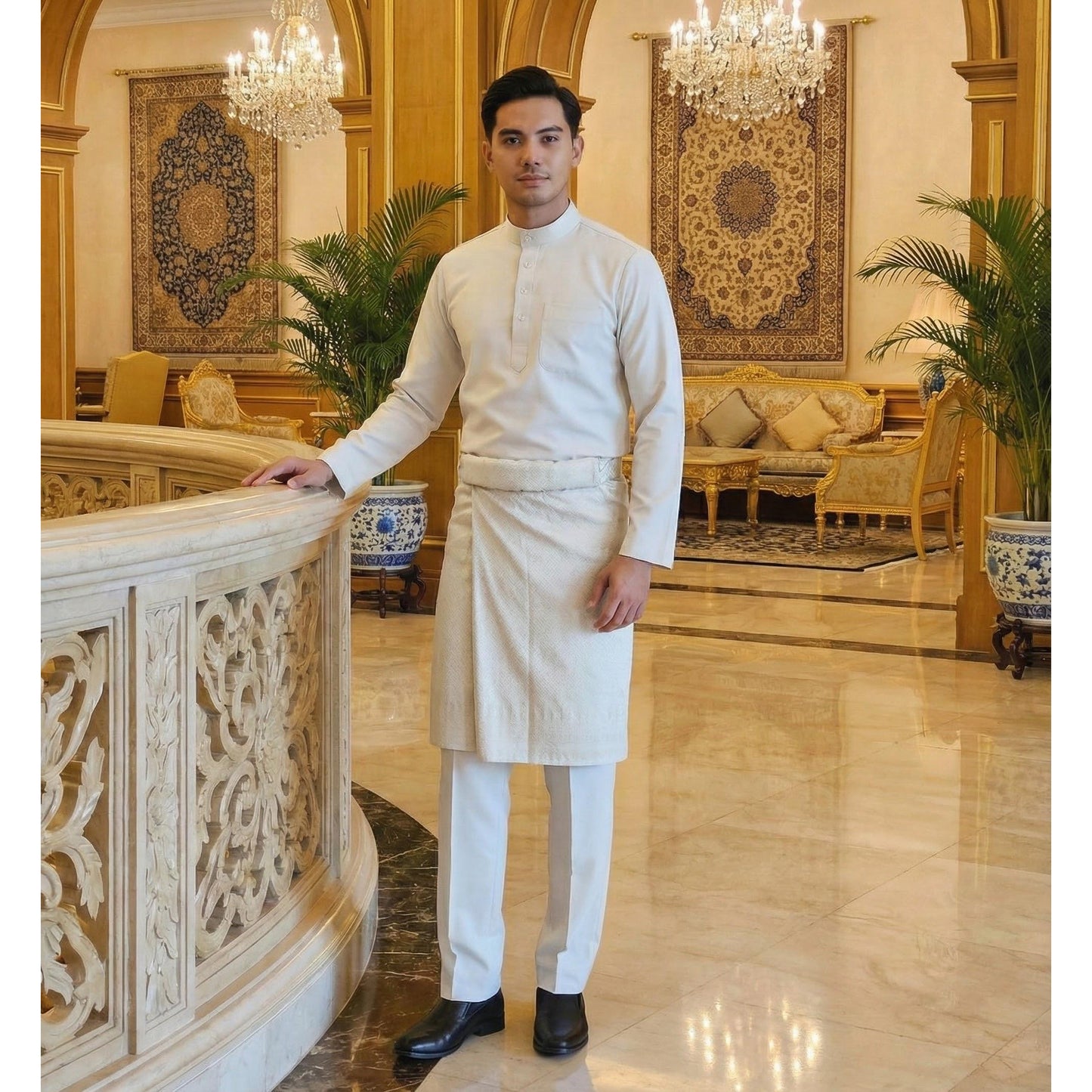 Baju Melayu Adult Pearl Skin - Top One Side Zip (OFF White)