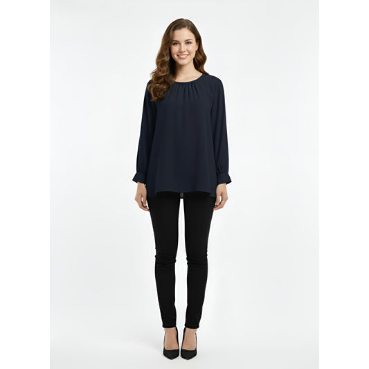 Victoria Blouse Casual Outfit Wanita Elegant Office & Casual Wear (Navy Blue)