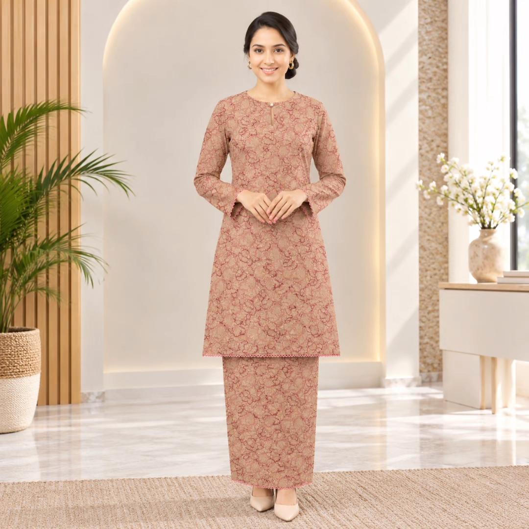 SERI KENCANA Kurung Riau Floral - Sutera Vietnam With Premium Lace - Modest Fashion Wanita Muslimah