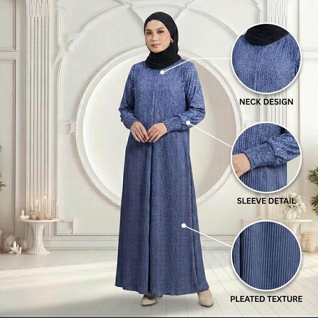 PARISA Jubah Satin Jackquard Pleated Plus Size New Arrival Fashion Wanita Muslimah