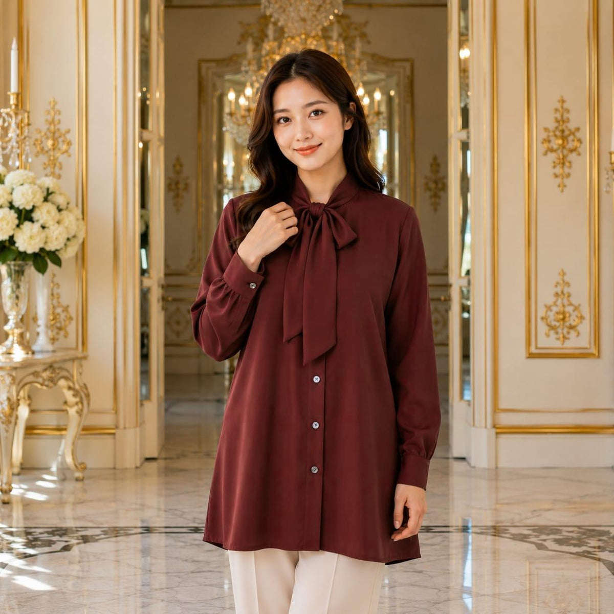 ADRIANA Blouse Mango Silk - Women Office Blouse - Long Sleeve Women Blouse - Premium Work Blouse