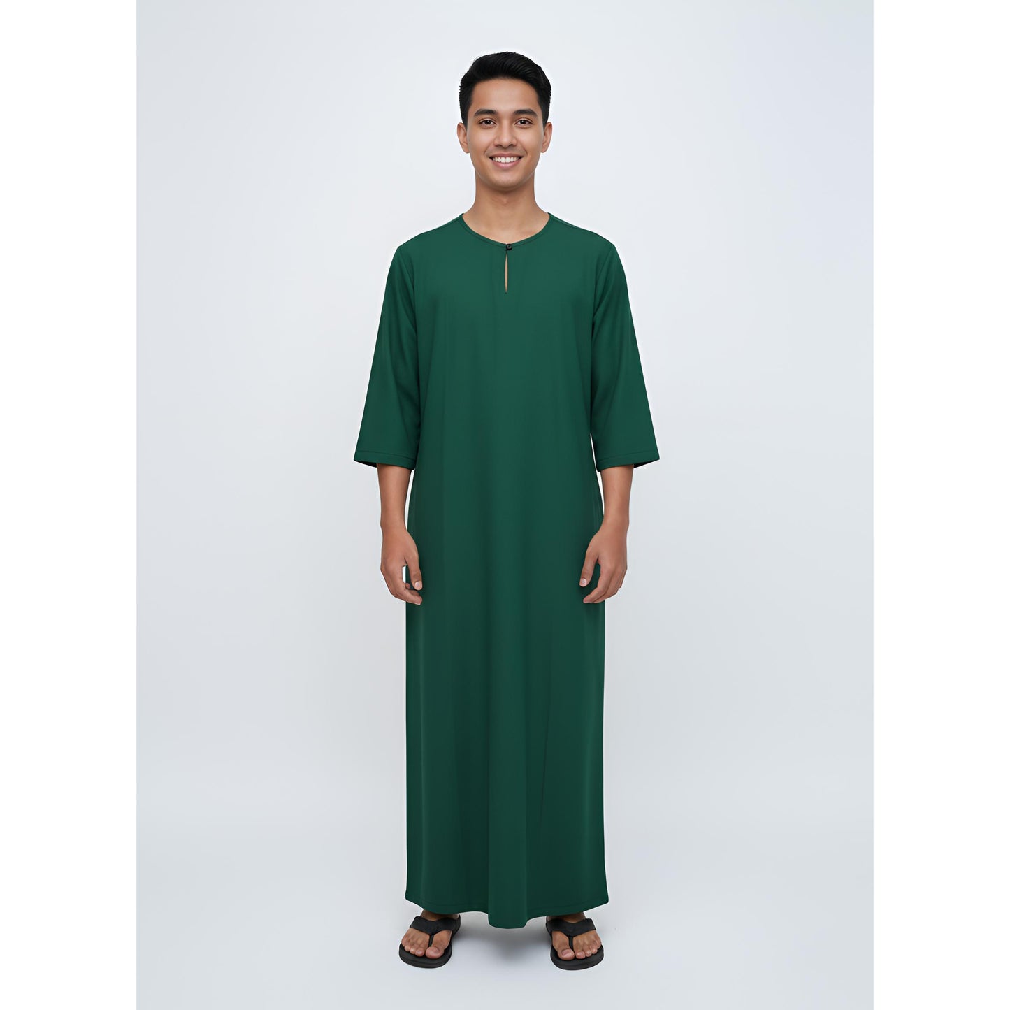 Jubah Lelaki Lengan Pendek Round Neck One Button 3/4 Sleeve (Emerald Green)