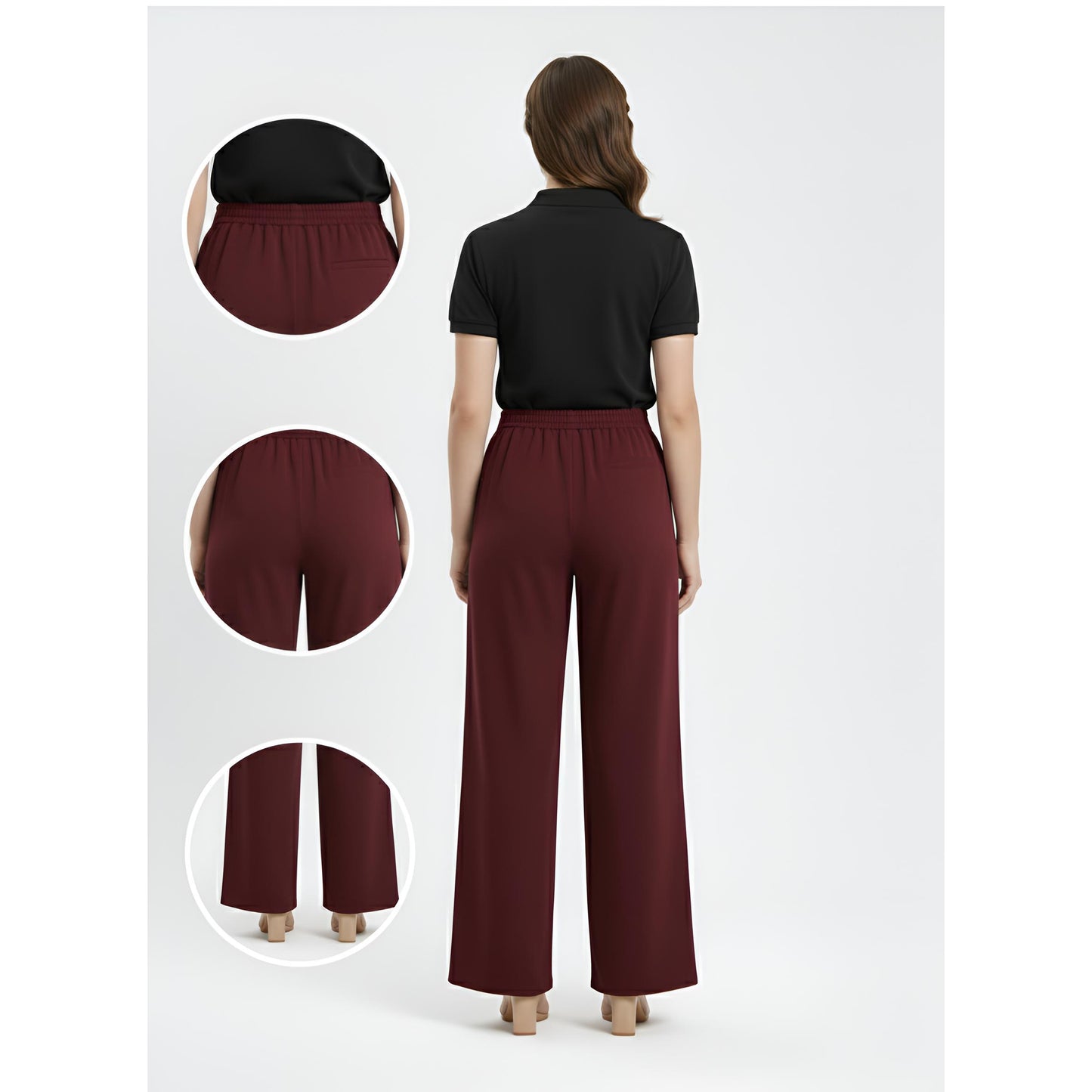 Palazo Wide Leg Pants Peacock Premium (Maroon)