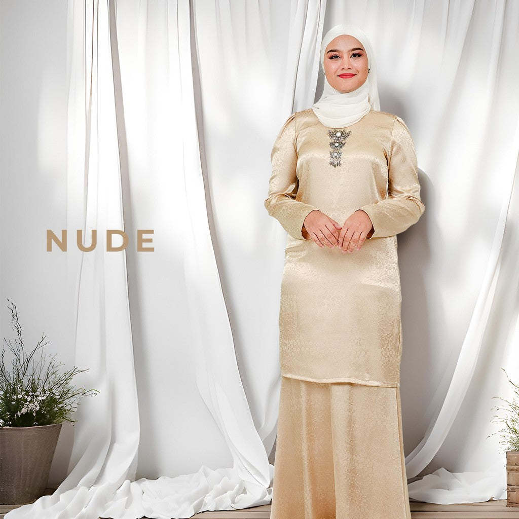 Set Baju Kurung Moden Satin Jacquard Blossom Raya 2025 Set Wanita Muslimah