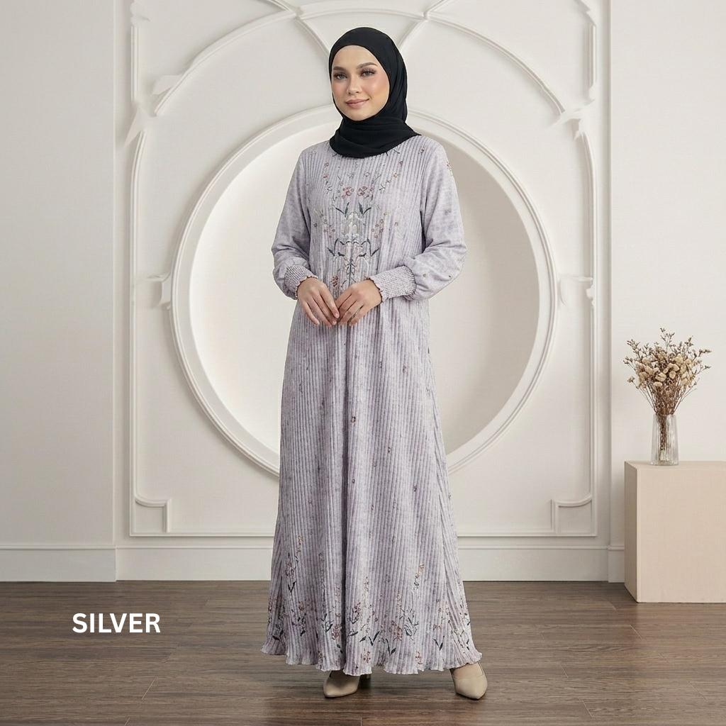 SORAYA Jubah Satin Jackquard Pleated Plus Size New Arrival Fashion Wanita Muslimah
