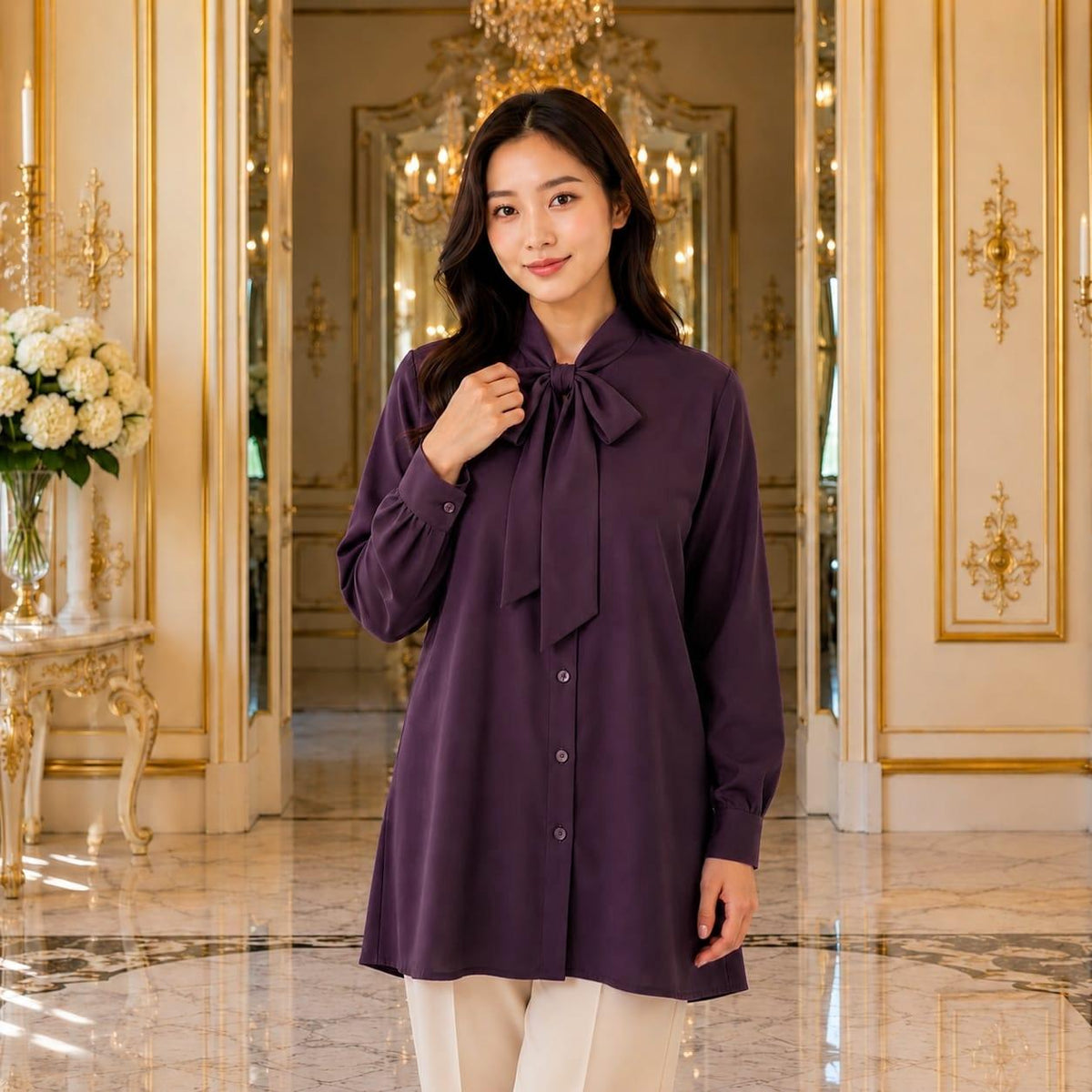 ADRIANA Blouse Mango Silk - Women Office Blouse - Long Sleeve Women Blouse - Premium Work Blouse