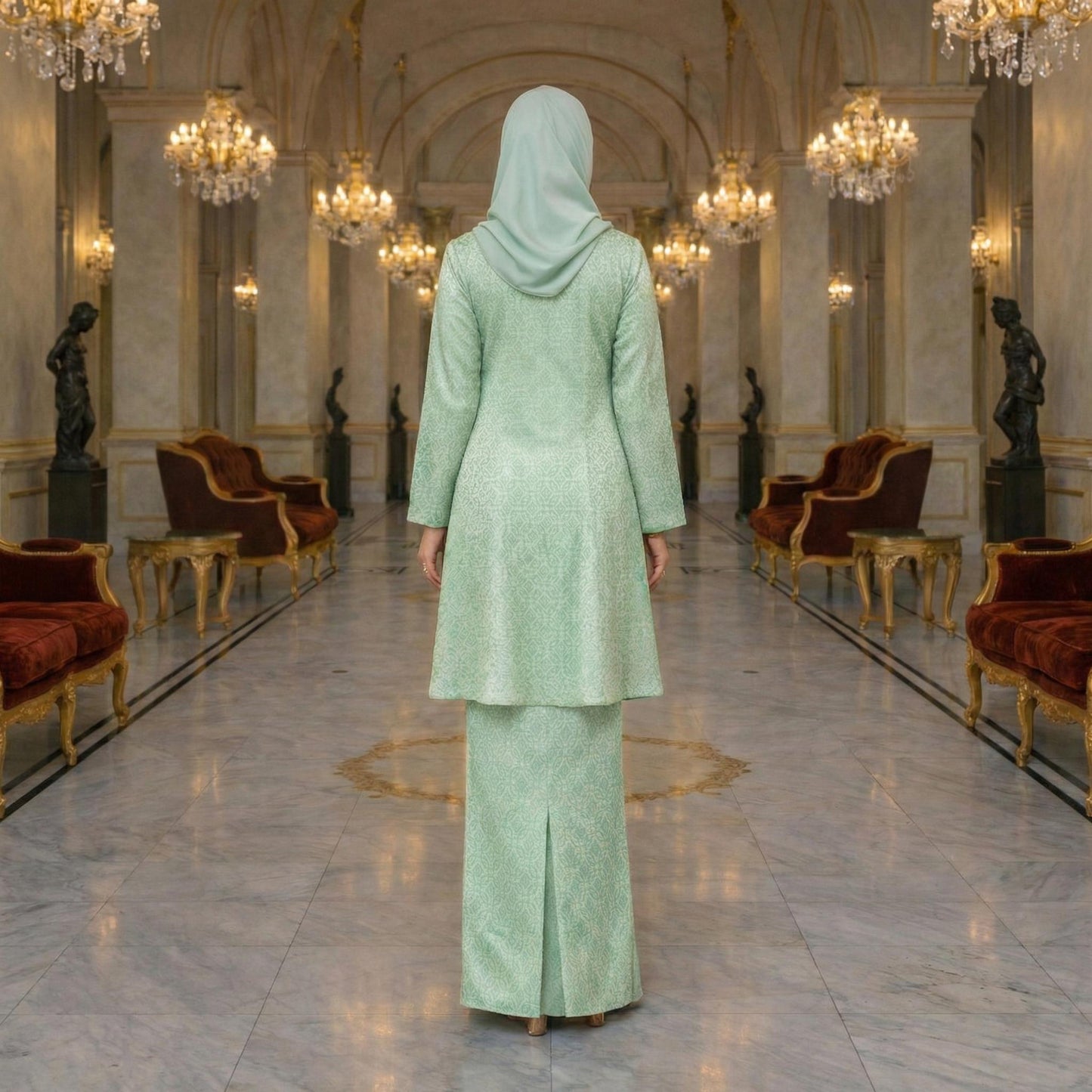 Riau Ayu Lestari Princess Satin Songket Embossed (Soft Pink)