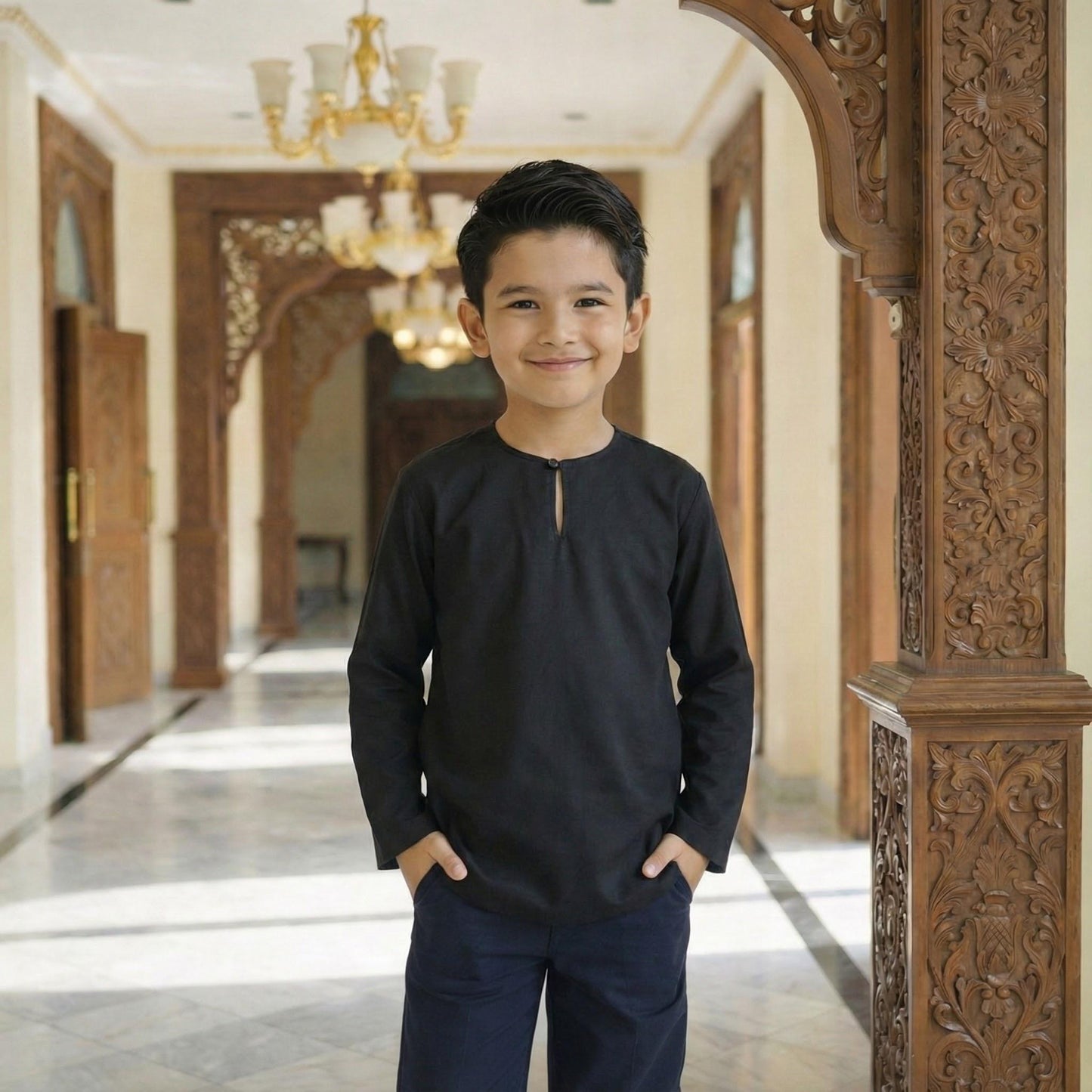 Kurta Kids Long Sleeve Osaka Cotton 2-12 Years (Black)