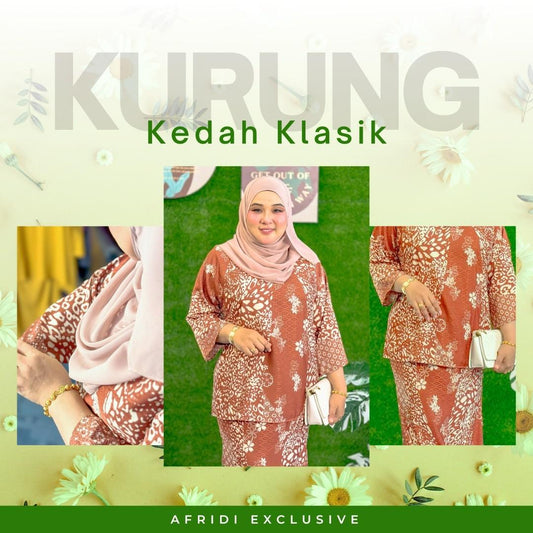 Set Baju Kurung Kedah Klasik Dobby Satin Set Wanita Muslimah B2