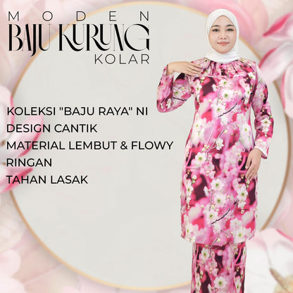 Set Baju Kurung Moden Kolar Kain Kipas Mango 20D Raya 2025 Fashion Wanita Muslimah 1