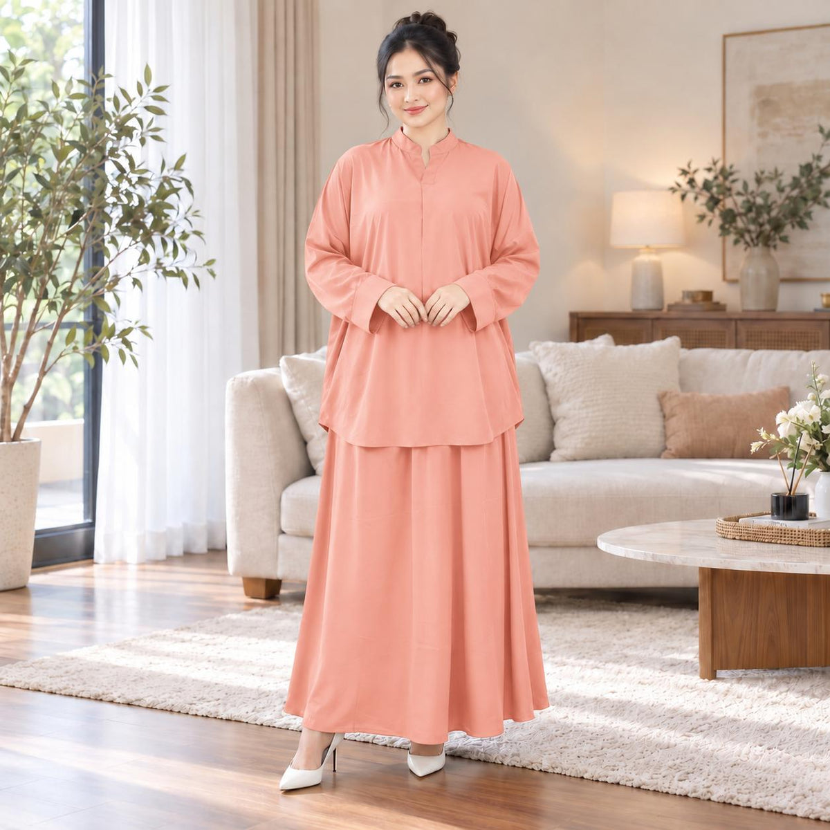 ALESA Set Skirt Baggy - Sutera Vietnam Mango - Loss Cutting Plus Size - Casual Wear Fashion Wanita