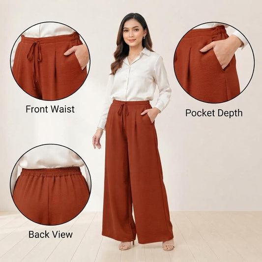 LUNA Palazo Wanita Wide Leg – Terracotta