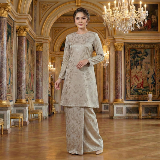 Asyana Kurung Riau Royal Satin Embossed Flowers (Champagne)