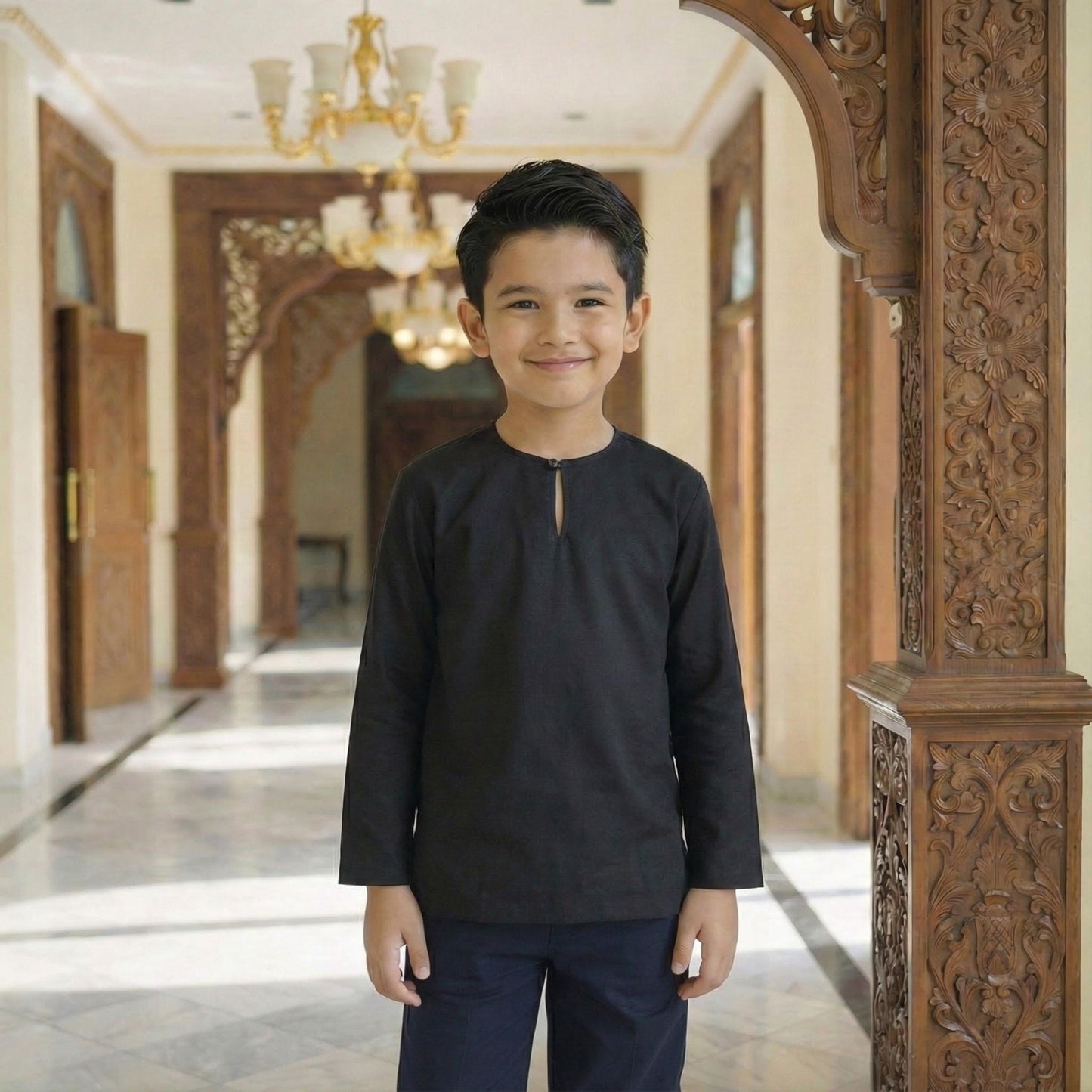 Kurta Kids Long Sleeve Osaka Cotton 2-12 Years (Black)
