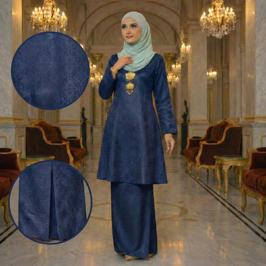 Riau Ayu Lestari Princess Satin Songket Embossed (Navy Blue)