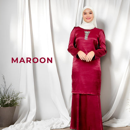 Set Baju Kurung Moden Satin Jacquard Blossom Raya 2025 Set Wanita Muslimah
