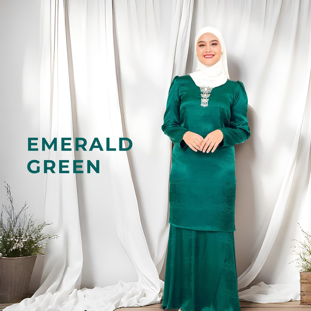 Set Baju Kurung Moden Satin Jacquard Blossom Raya 2025 Set Wanita Muslimah