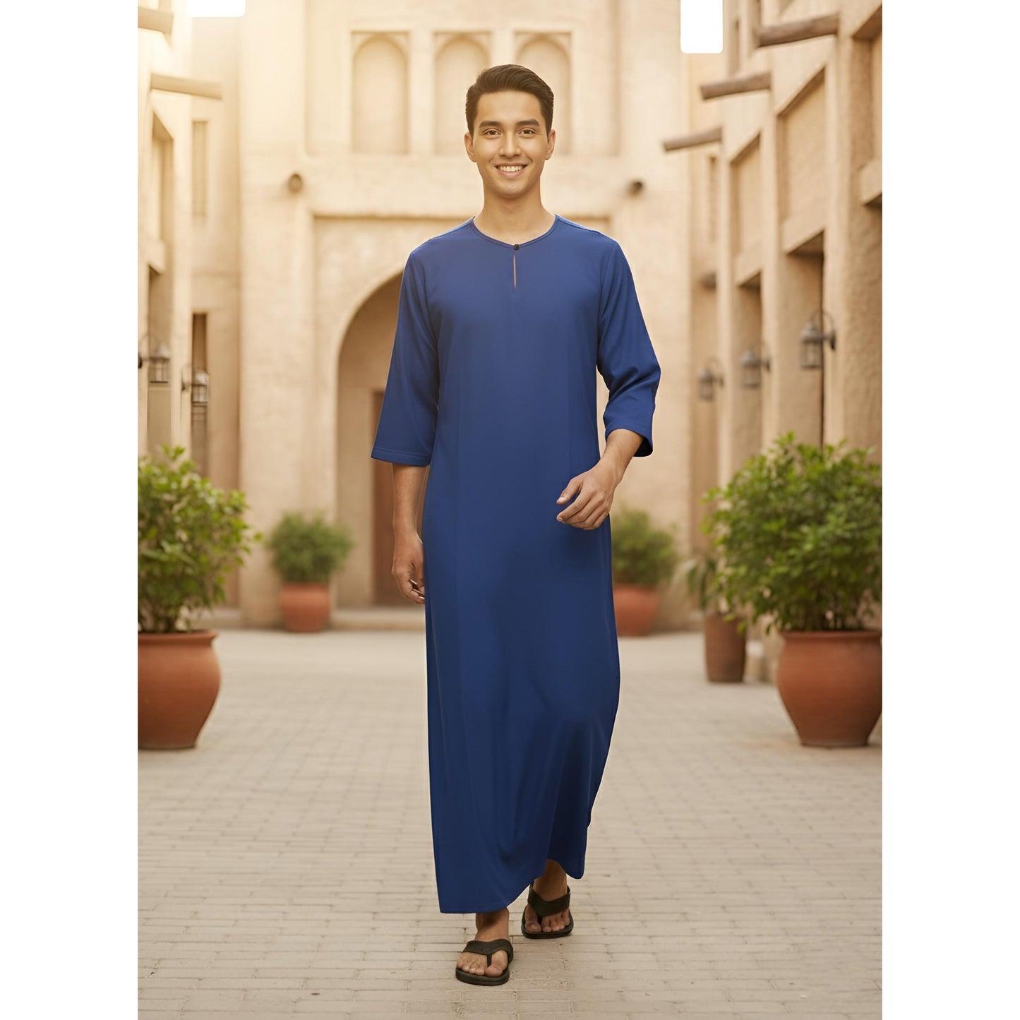 Jubah Lelaki Lengan Pendek Round Neck One Button 3/4 Sleeve (Maroon)