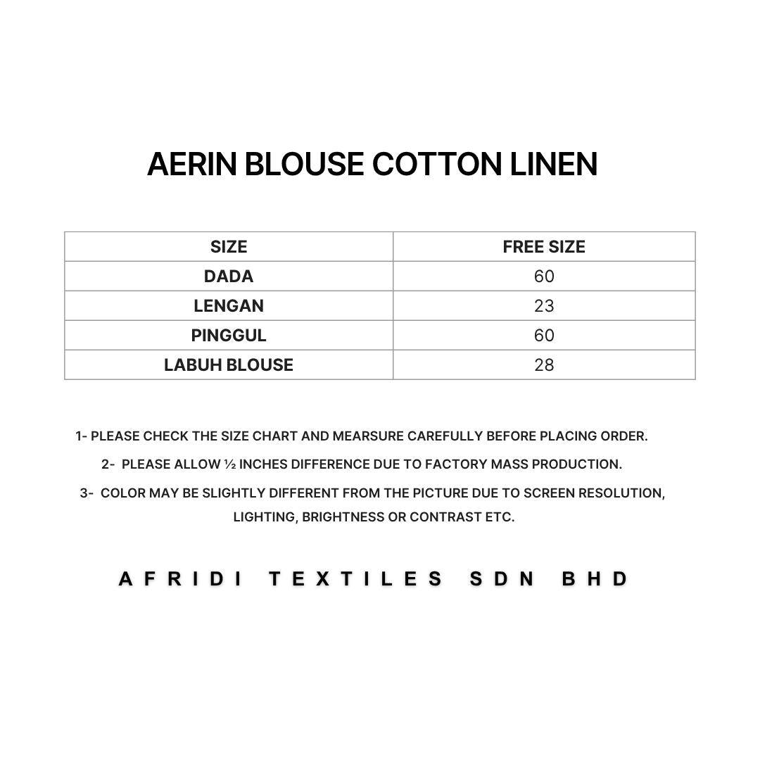 AERIN Blouse Free Size - Cotton Linen 3/4 Sleeve With Wooded Button Fashion Wanita Muslimah