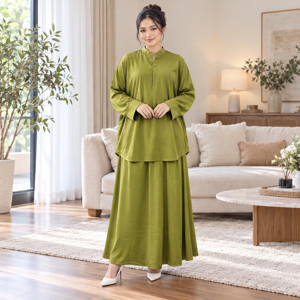 ALESA Set Skirt Baggy - Sutera Vietnam Mango - Loss Cutting Plus Size - Casual Wear Fashion Wanita