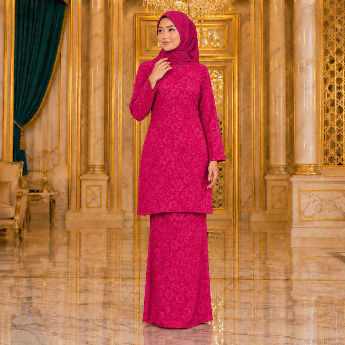Suria Rose Kurung Moden - Velore Brocade Satin - Set Pakaian Fashion Wanita Muslimah