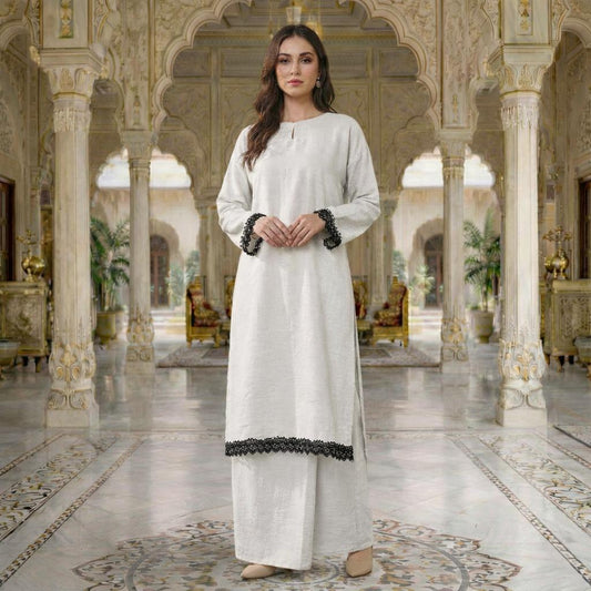 Rembayung Kurung Soft Cotton With Lace (White)