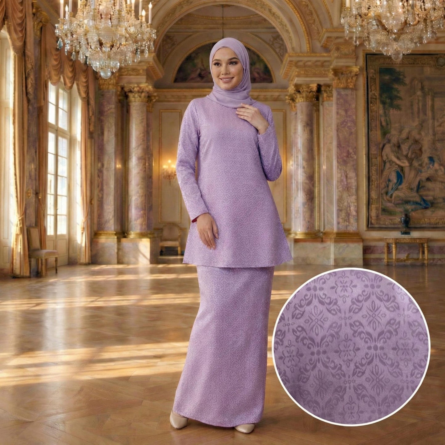 Amara Dolly Princess Satin Songket Embossed (Lilac)