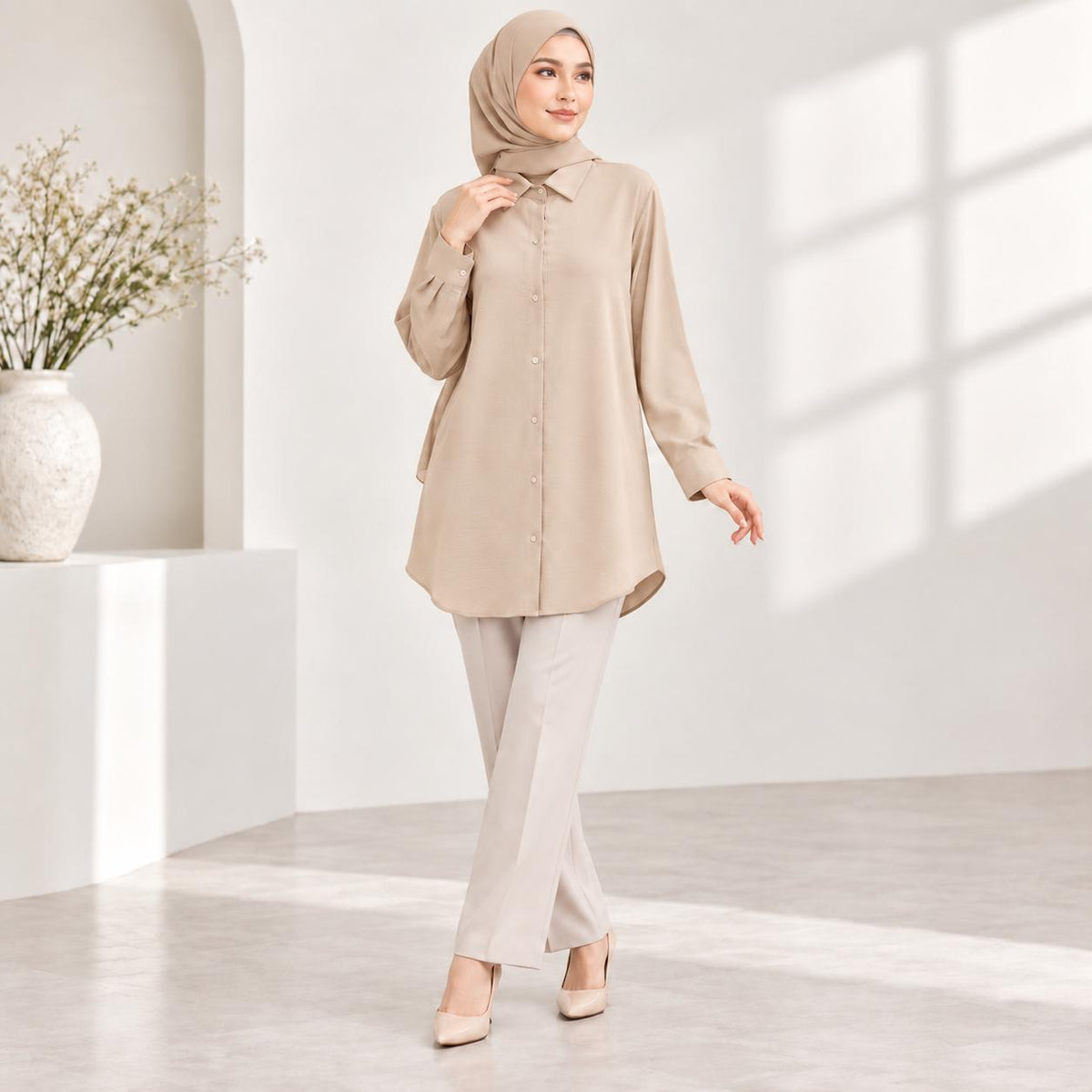 LANA Blouse Long Sleeves Kemeja Kolar With Front Buttons - Material CEY - Modest Fashion Wanita
