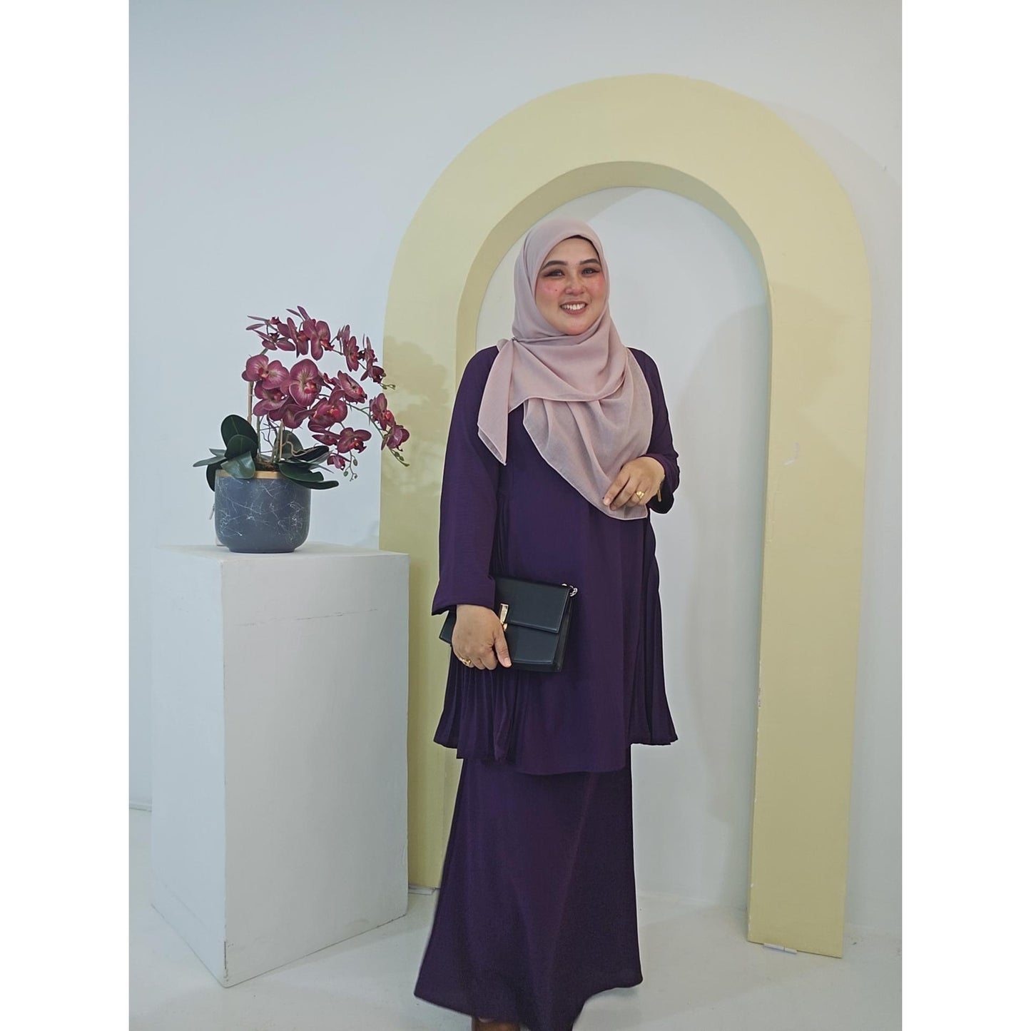 Raudhah Kurung Pahang Pesak Gantung Pleated Ironless Fashion Wanita Muslimah