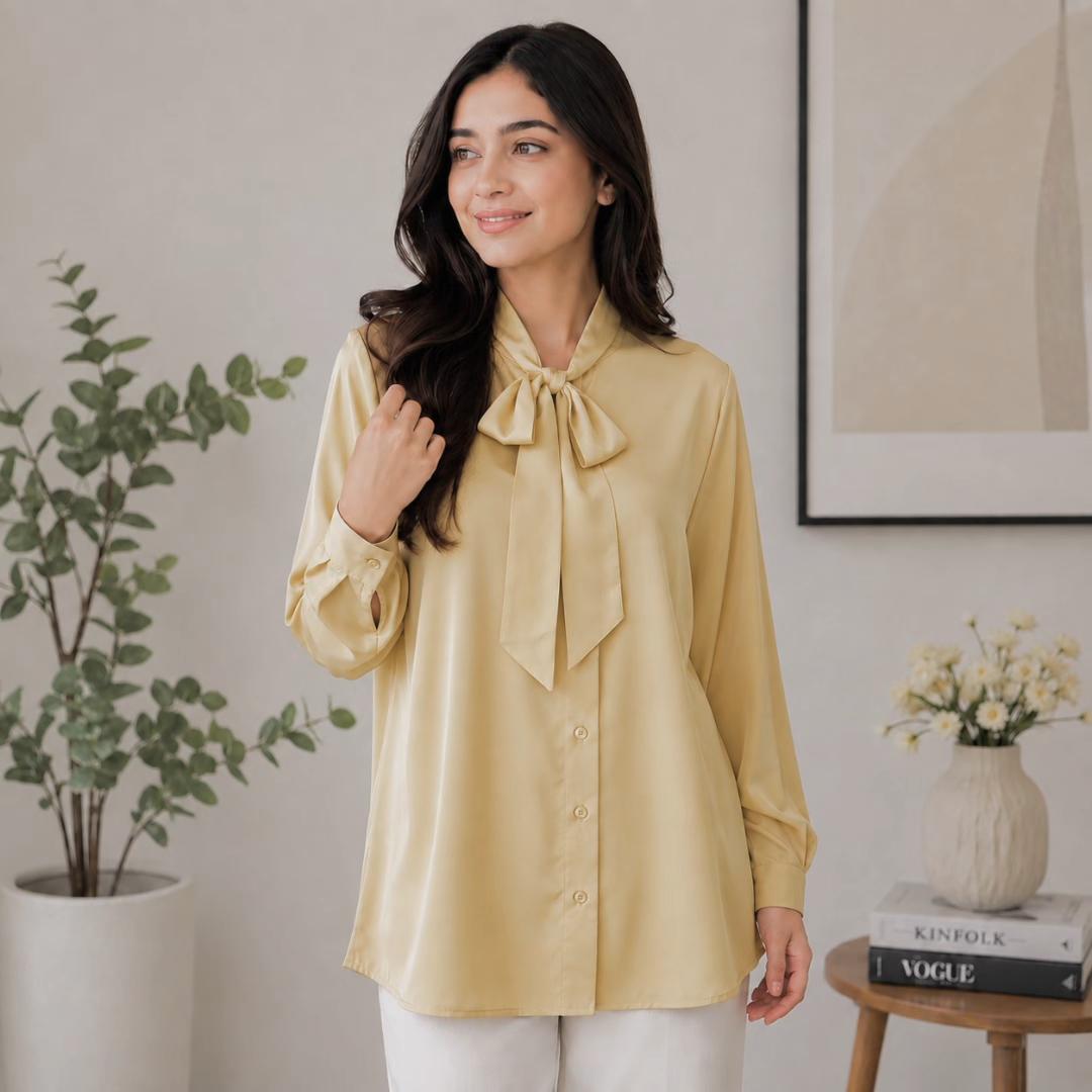 ADRIANA Blouse Mango Silk - Women Office Blouse - Long Sleeve Women Blouse - Premium Work Blouse