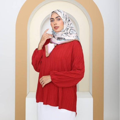 Casual Tiara Solid Color Full Sleeve O-Neck Abaya Kaftan Blouse Shirt Baju Wanita