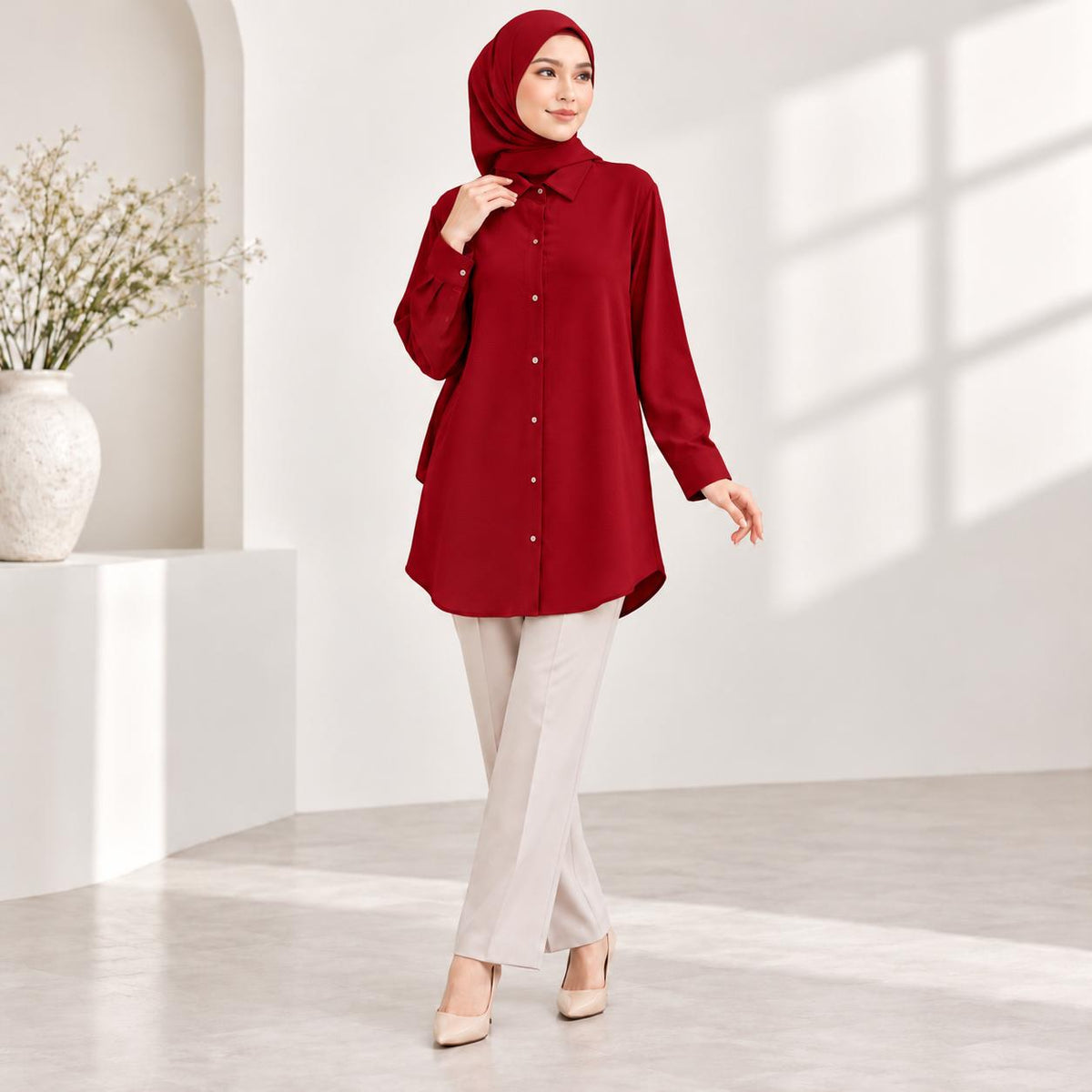 LANA Blouse Long Sleeves Kemeja Kolar With Front Buttons - Material CEY - Modest Fashion Wanita