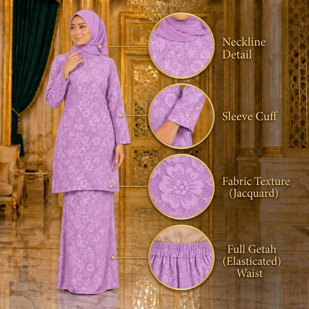 Suria Rose Kurung Moden - Velore Brocade Satin - Set Pakaian Fashion Wanita Muslimah