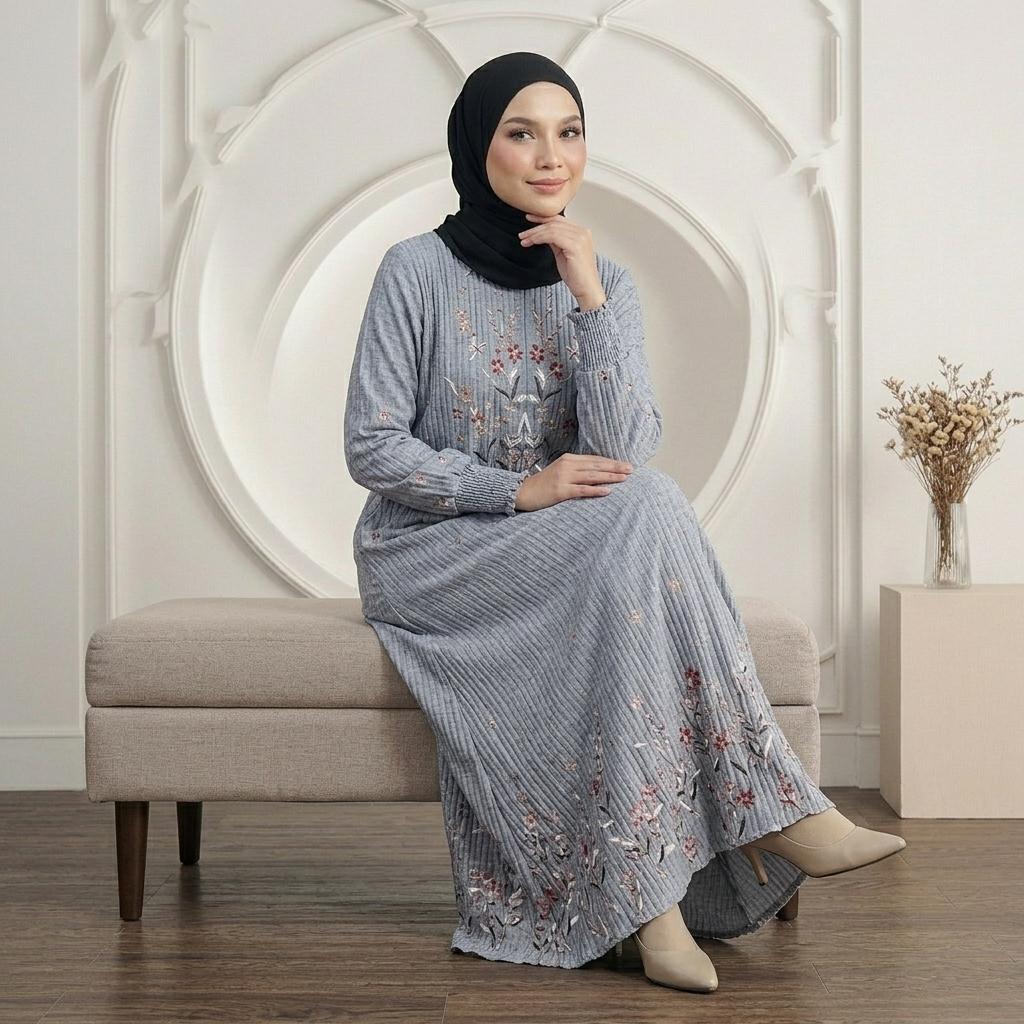 SORAYA Jubah Satin Jackquard Pleated Plus Size New Arrival Fashion Wanita Muslimah