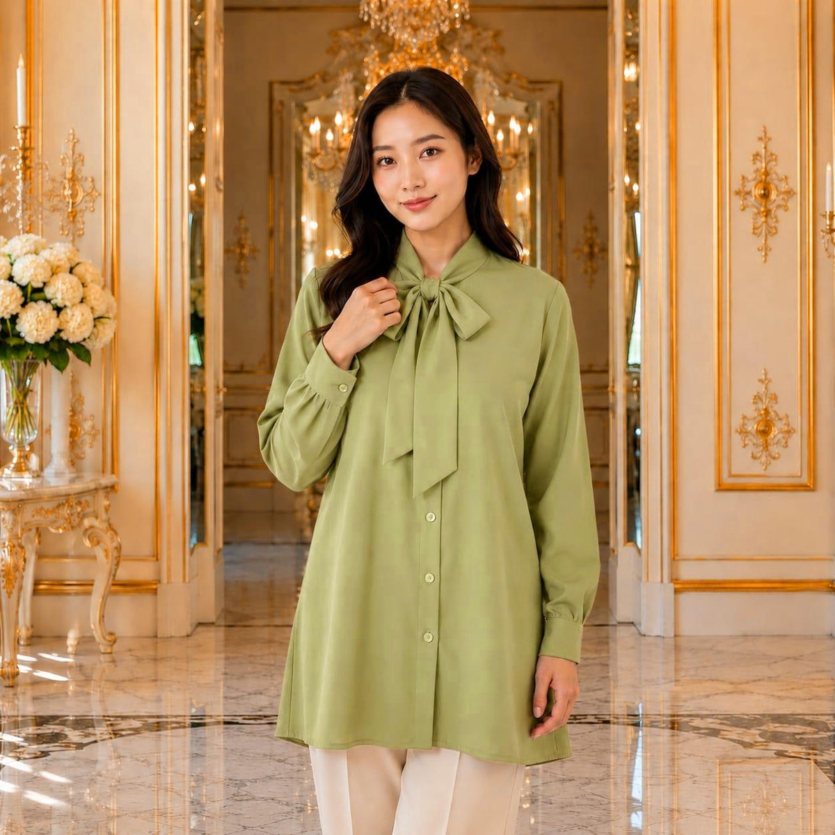 ADRIANA Blouse Mango Silk - Women Office Blouse - Long Sleeve Women Blouse - Premium Work Blouse