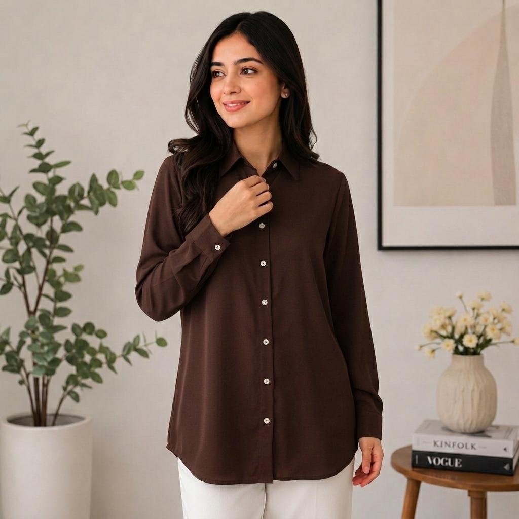 AURELIA Blouse Premium Satin-Touch Long Sleeve Button-Down Collar Plus Size Blouse for Women Fashion Muslimah