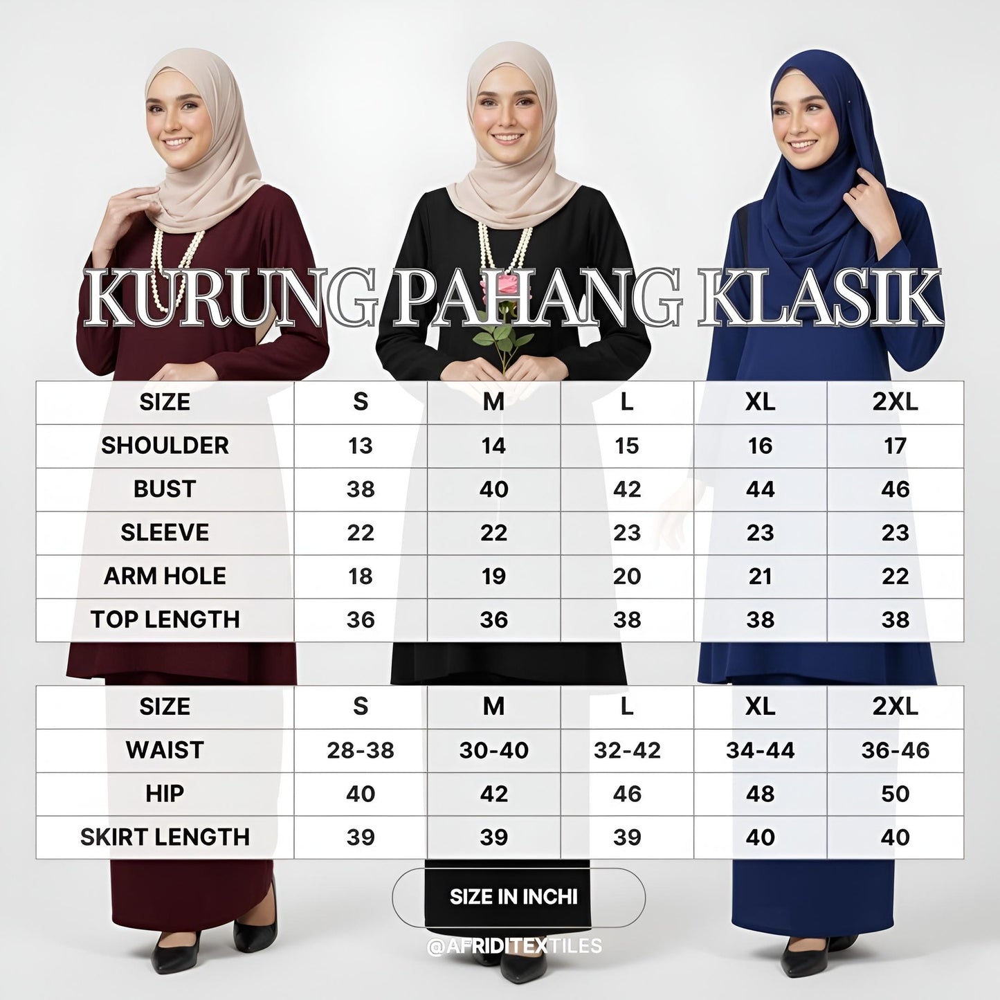 Baju Kurung Pahang Pesak (Grey) Plain Cotton Crepe Ironless