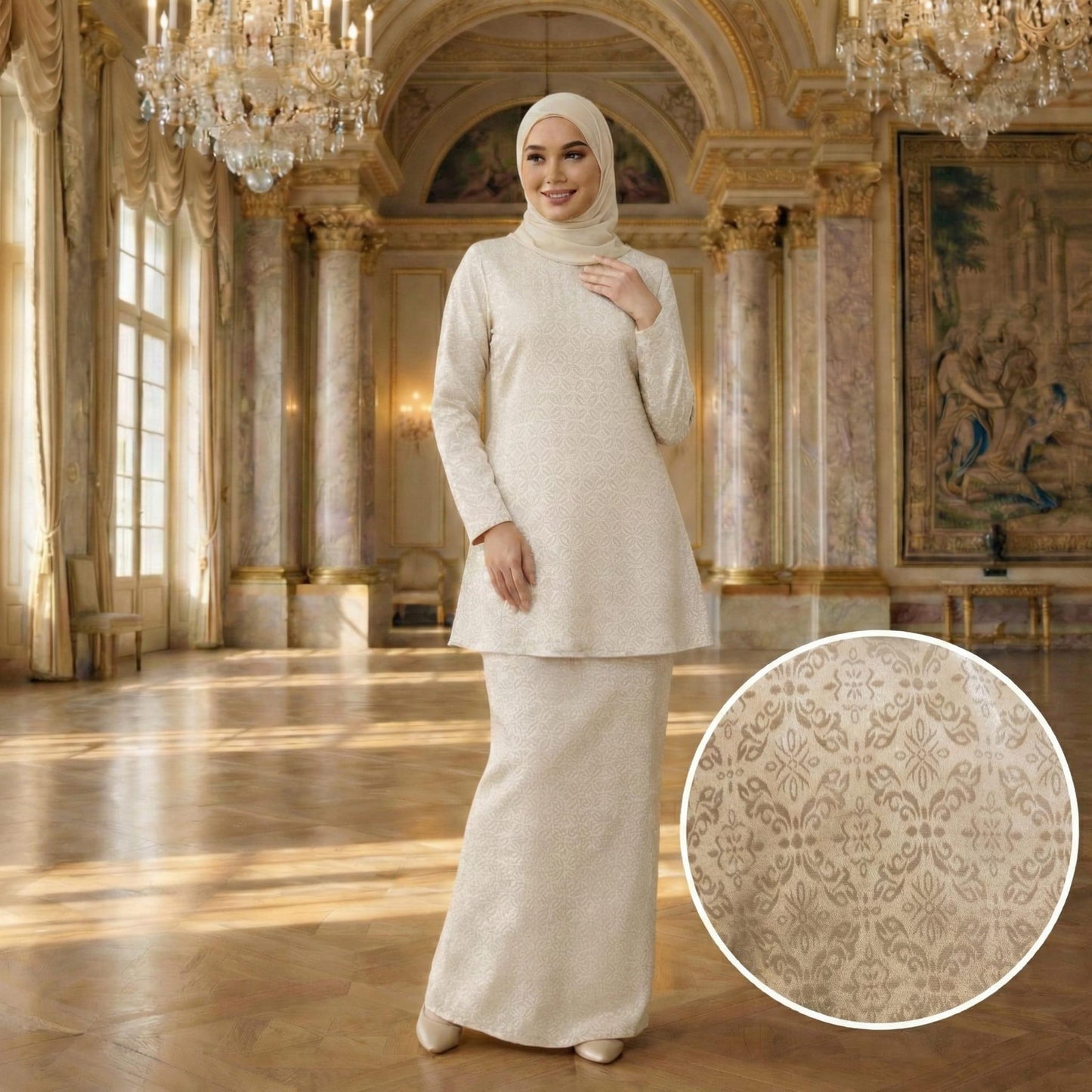 Amara Dolly Princess Satin Songket Embossed (OFF White)