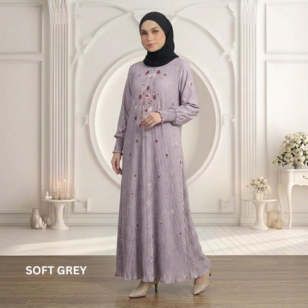 SORAYA Jubah Satin Jackquard Pleated Plus Size New Arrival Fashion Wanita Muslimah