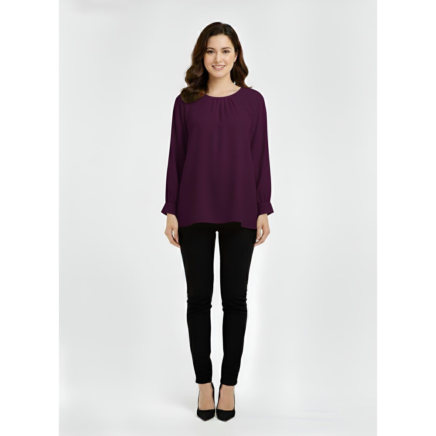 Victoria Blouse Casual Outfit Wanita Elegant Office & Casual Wear (Mangosteen)