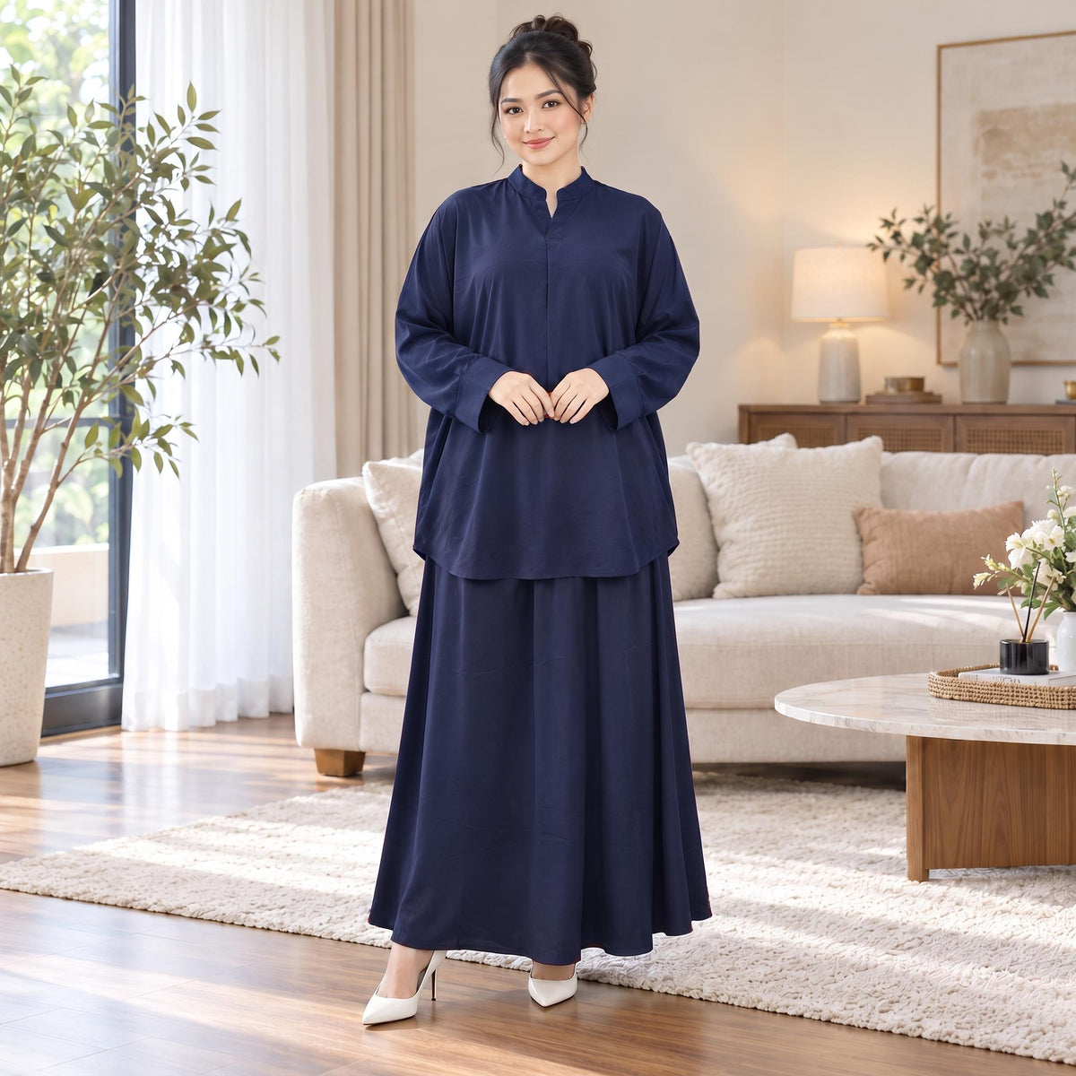 ALESA Set Skirt Baggy - Sutera Vietnam Mango - Loss Cutting Plus Size - Casual Wear Fashion Wanita