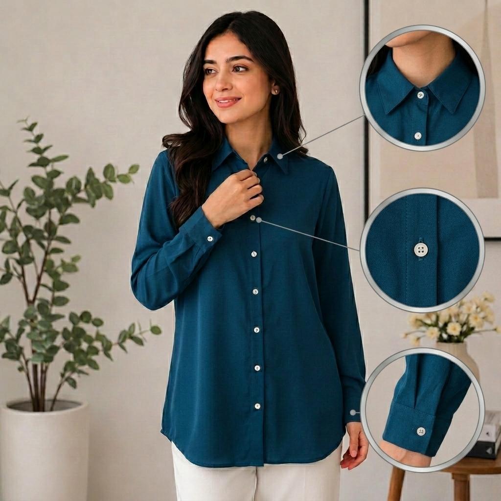 AURELIA Blouse Premium Satin-Touch Long Sleeve Button-Down Collar Plus Size Blouse for Women Fashion Muslimah